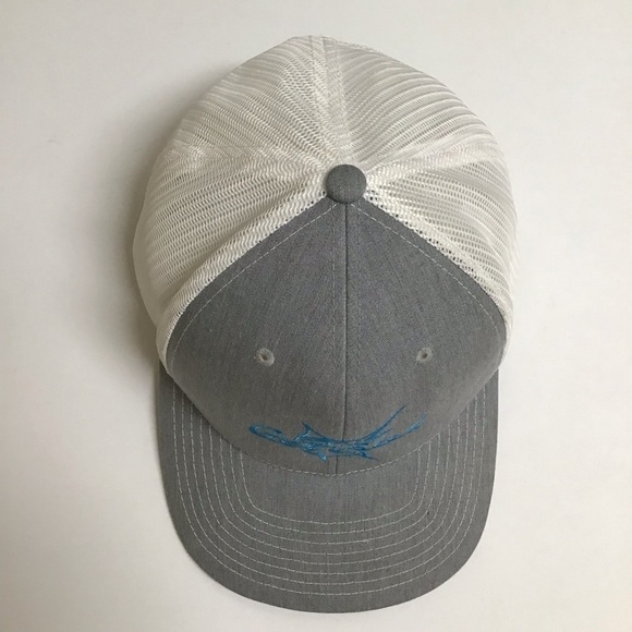 Get Reel Snapback Fishing Hat Cap Mesh Back Marlin Gray Aqua Blue Deep Sea FL - Picture 12 of 14